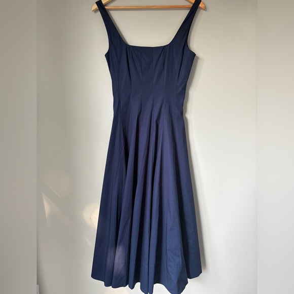 NEW STAUD Wells Stretch Cotton Sleeveless Midi Dress Navy | US 2 UK 6 - Picture 8 of 14